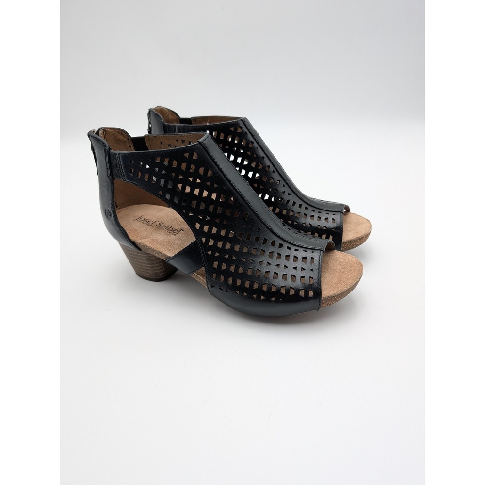 Josef Seibel Shoes Womens Size 6.5 Black Leather Strappy Sandals Zip Comfort
